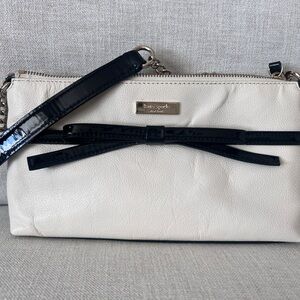 Kate Spade Cream and Black Leather Bow Chain Baguette Purse
